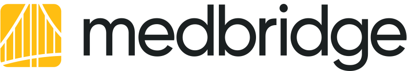 Medbridge logo featuring a yellow stylized bridge icon and black lowercase text.